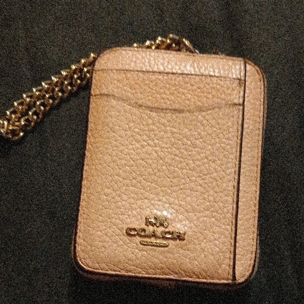 Coach Beige Leather Coinpurse with Gold Chain